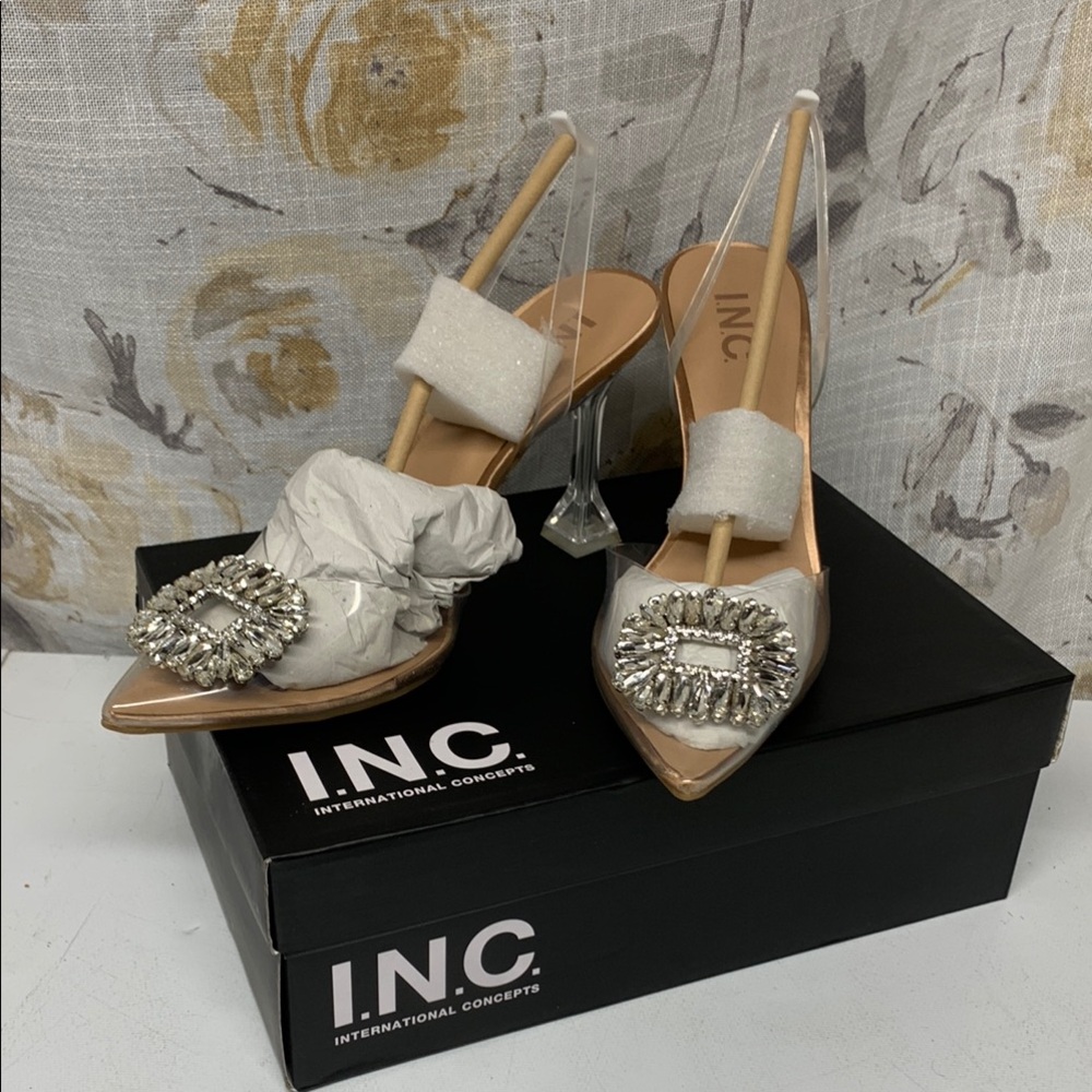 INC International Concepts Clear Vinyl Scienna Embellished Slingback Heels